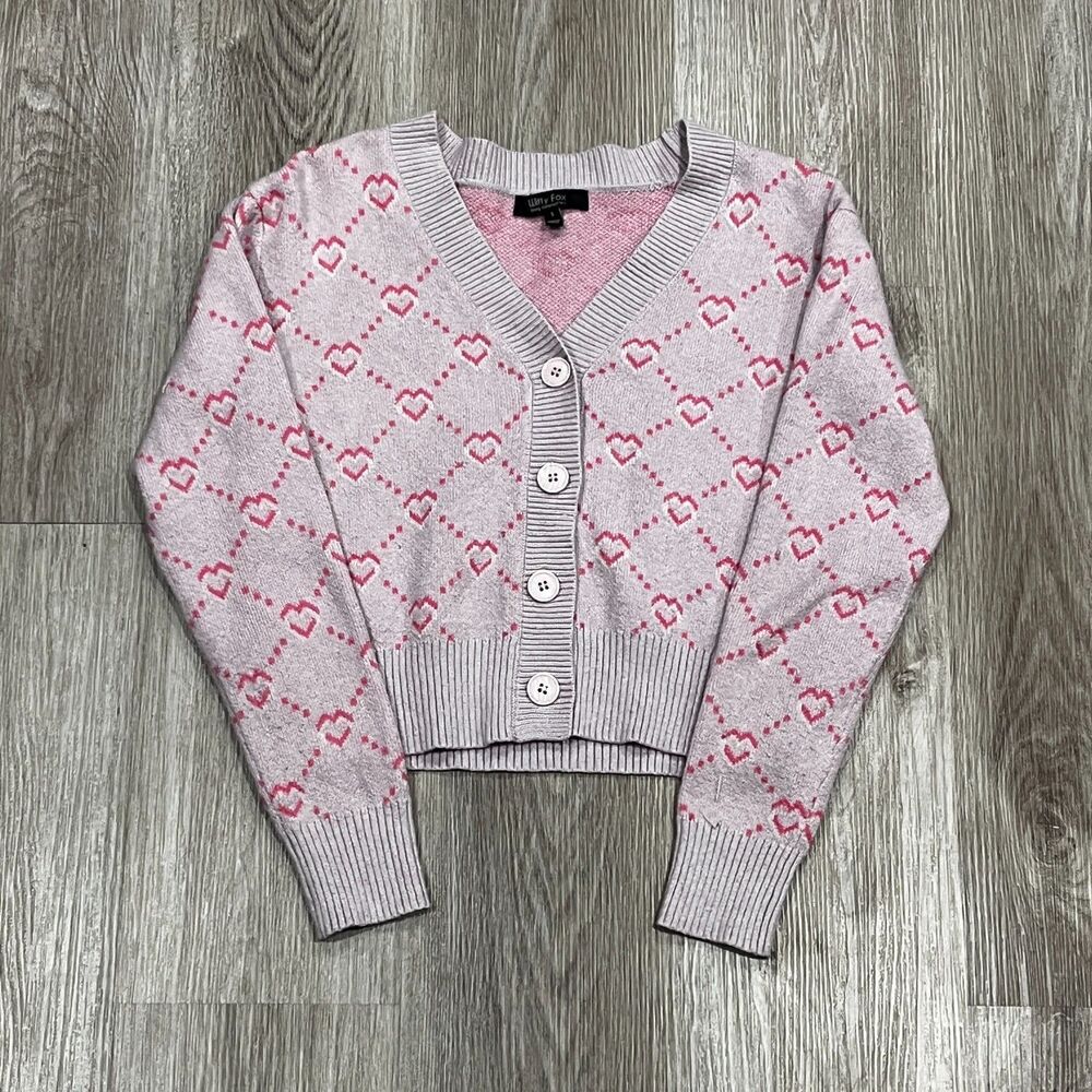 Witty Fox Young Contemporary Two Piece Cropped Knit Heart Pink Small